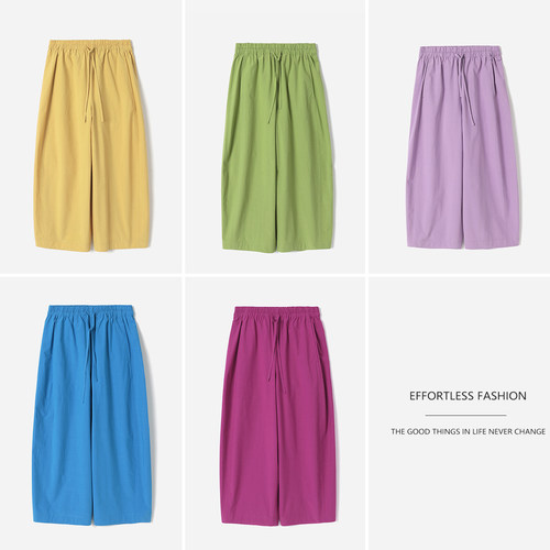 WKZ09073 茉莉雅集 全棉中国晒舒适牛筋腰高支棉ROW风气球九分裤