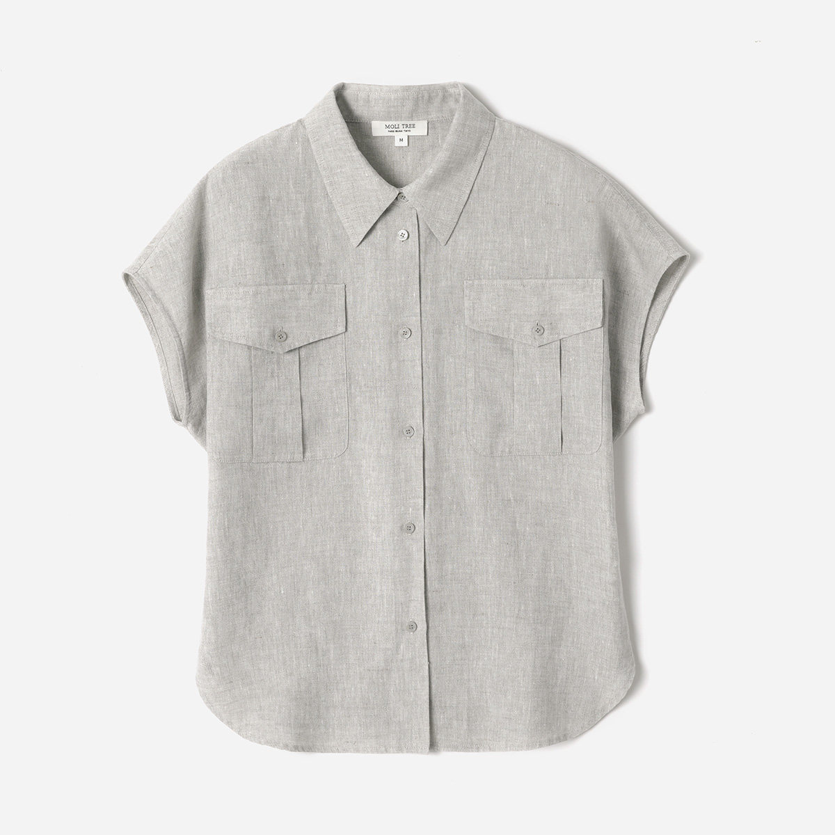 *WCS09057 茉莉雅集 翻领老钱风贴袋亚麻银丝落肩短袖衬衫春夏女