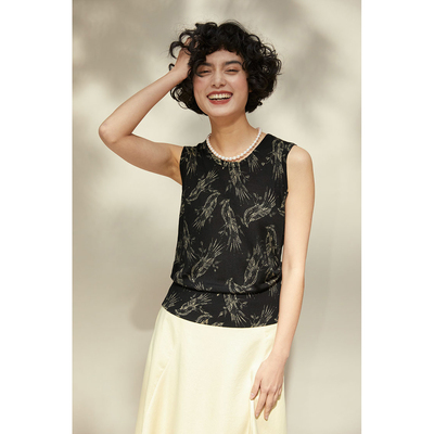 WZT04179 茉莉雅集 120S精纺全羊毛趣味鸟雀波点背心