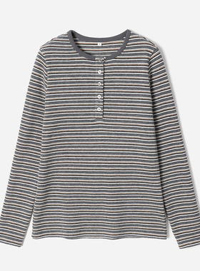 *WWY08047 茉莉雅集 学院风复古亨利领绒感温暖高支棉条纹卫衣T恤