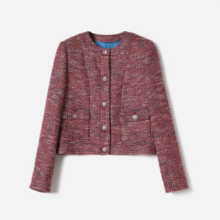 WWT07129  茉莉雅集 香*风森林系列意大利棉花呢枫叶红林外套