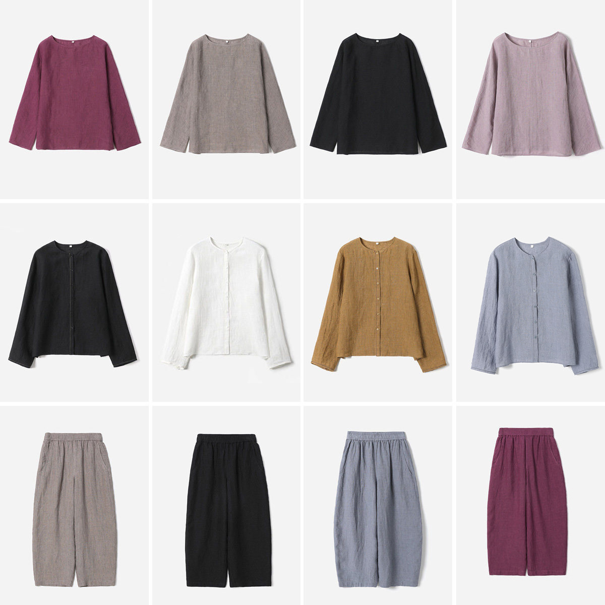 WCS08122 茉莉雅集天然绉感肌理全亚麻纸片人显瘦廓形衬衫气球裤