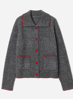 WZK09057 茉莉雅集  I*C 雅致撞色钩边羊毛牦牛绒圈圈纱针织开衫