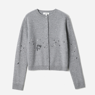 WZK08127 茉莉雅集 E*尔多斯KVSS全羊绒萌宠刺绣圆领针织开衫女