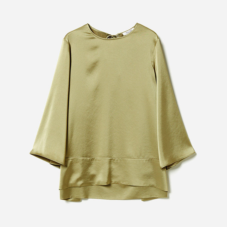 *WCS07085 茉莉雅集 流淌的光泽舒展日本三醋酸八分袖圆领衬衫女