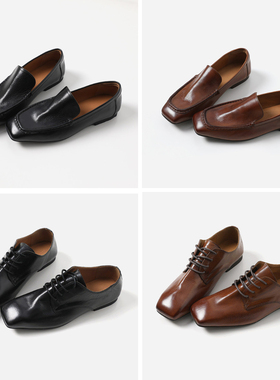 ED09001 R0*W意大利进口简约水洗胎水牛皮一脚蹬/系带乐福鞋单鞋