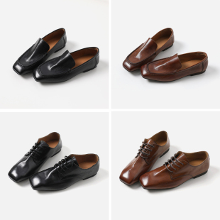 单鞋 ED09001 系带乐福鞋 W意大利进口简约水洗胎水牛皮一脚蹬