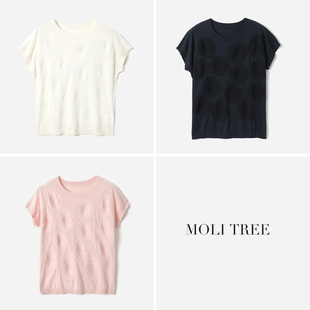 WZT08052 茉莉雅集 圈圈圆圆年轮绣花18针细腻全棉针织短袖套衫