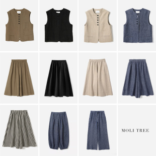 女 松弛随性牛仔高支全亚麻松紧腰轻薄直筒裤 WKZ08114 茉莉雅集