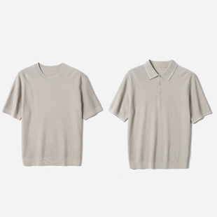 MZT09017 茉莉雅集 圆领/POLO领丝绵亚麻短袖肌理针织套衫男