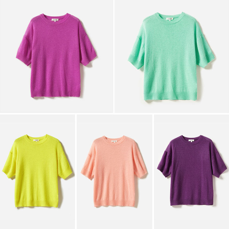 WZT06171  张弛有度意大利全羊绒轻盈蓬松云朵感圆领针织短袖女