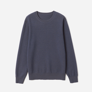 MZT09003  解放双手华夫格可机洗精纺全羊毛圆领针织套衫男士