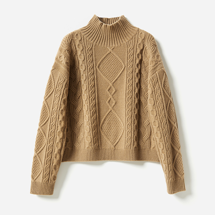 *WZT06232 茉莉雅集 @gn*0n@意大利全羊绒阿兰绞花半高领针织套衫