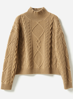 *WZT06232 茉莉雅集 @gn*0n@意大利全羊绒阿兰绞花半高领针织套衫