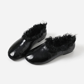 ED08037 女 S时髦精牛油皮泰迪羊羔毛圆头平底单鞋 茉莉雅集