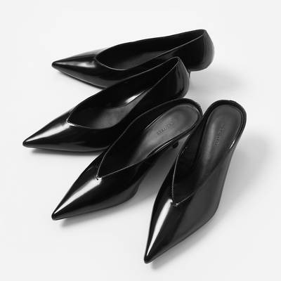 ED08001 茉莉雅集 T0TE*ME光泽开边珠牛皮真皮大底尖头单鞋拖鞋