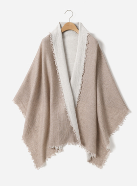 WWJ08141 茉莉雅集 双面全羊绒毛须边两用围巾长巾披肩秋冬