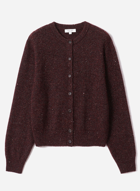 WZK08341 茉莉雅集 软糯细闪珠片含金银丝羊毛羊绒插肩袖针织开衫