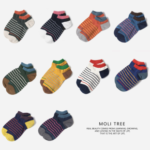 复古撞色条纹浅口短筒袜棉袜早春 百搭时尚 WWZ09001 茉莉雅集