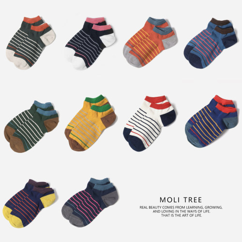 WWZ09001 茉莉雅集 百搭时尚复古撞色条纹浅口短筒袜棉袜春夏