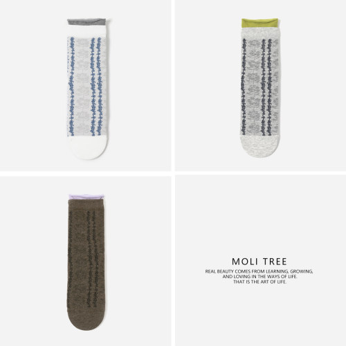 WWZ09005  茉莉雅集 百搭时尚薄款双罗口卷边中筒无骨堆堆袜女