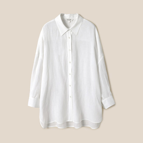 *WCS09056 茉莉雅集 经典百搭翻领全汉麻文艺舒适长袖衬衫春女