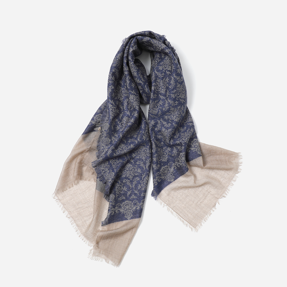 WWJ08059 茉莉雅集 复古繁花双面提花保暖细腻全羊绒长围巾披肩