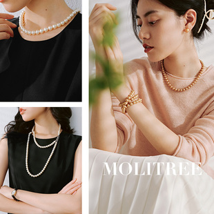 复古气质人造水晶珍珠项链搭扣八字扣女 茉莉雅集 WSP04016