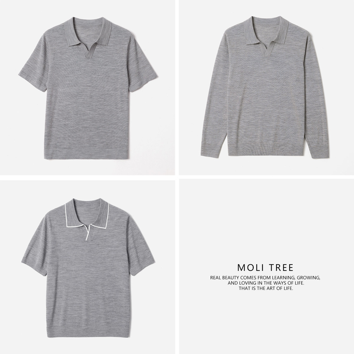 MZT09014 茉莉雅集 剪刀翻领长袖/短袖全羊毛针织套衫男士