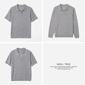 茉莉雅集 男士 剪刀翻领长袖 全羊毛针织套衫 短袖 MZT09014