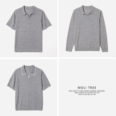 MZT09014 茉莉雅集 剪刀翻领长袖/短袖全羊毛针织套衫男士