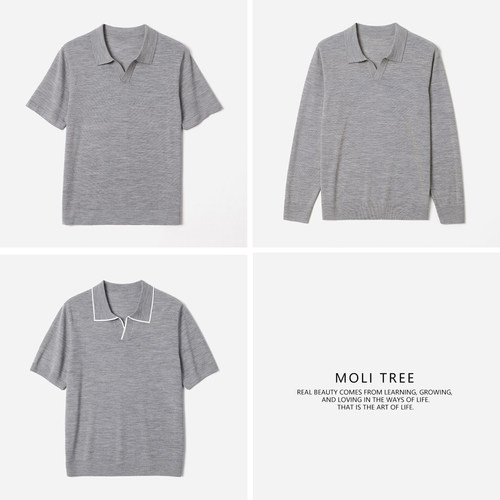 MZT09014 茉莉雅集 剪刀翻领长袖/短袖全羊毛针织套衫男士