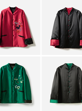 *WWT06003 东方气韵自在生长 双面穿真丝羊毛钉珠刺绣花棉服外套