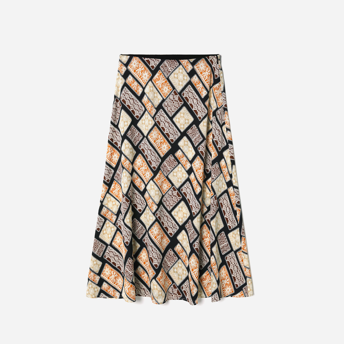 *WCS07129茉莉雅集 复古彩绘拼贴画印花丝滑弹力真丝短袖衬衫半裙