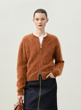 *WZK07003 茉莉雅集 云朵绵柔KVSS全羊绒拉绒拉链针织开衫毛衣女