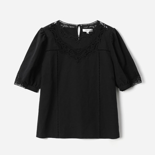 *WCS08085 茉莉雅集 干爽透气汉麻棉法式圆领重工刺绣中袖衬衫女