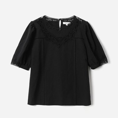 *WCS08085 茉莉雅集 干爽透气汉麻棉法式圆领重工刺绣中袖衬衫女