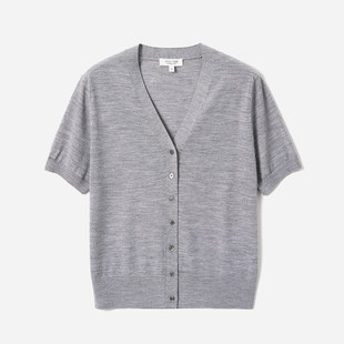 *WZK08038 茉莉雅集 意大利精纺全羊毛优雅V领经典短袖针织开衫女