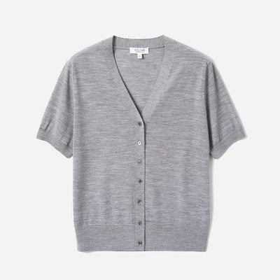 *WZK08038 茉莉雅集 意大利精纺全羊毛优雅V领经典短袖针织开衫女