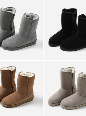 EX08005 茉莉雅集 极寒不冻人侧拉链皮毛一体加厚保暖中筒雪地靴