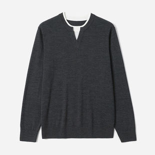 MZT09004 茉莉雅集 舒适精纺丝光全羊毛假两件剪刀领针织套衫男士