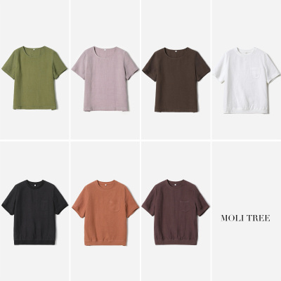 #WCS08117 茉莉雅集 林间清风文艺砂洗全汉麻舒适圆领短袖衬衫