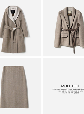 WDY07019  L*P意大利空运全羊绒人字纹双面呢连帽大衣西装半裙