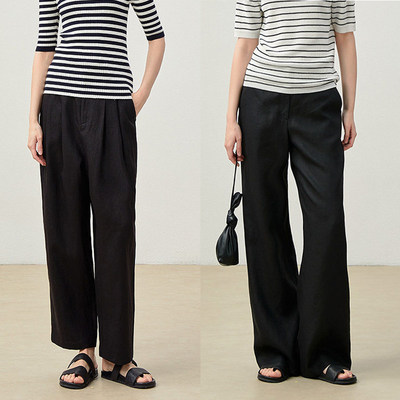*WKZ08112 茉莉雅集天花板意大利全亚麻经典百搭飒爽直筒裤哈伦裤