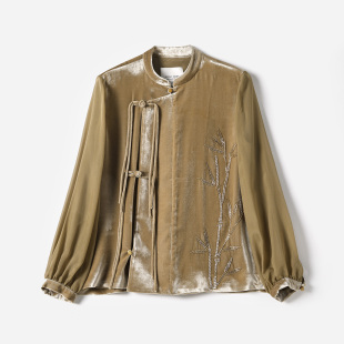 翠竹珠管绣真丝丝绒长袖 竹影婆娑新中式 茉莉雅集 外套 WWT07116