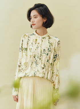 *WCS05183 茉莉雅集 意大利空运含真丝植物园印花小立领长袖衬衫