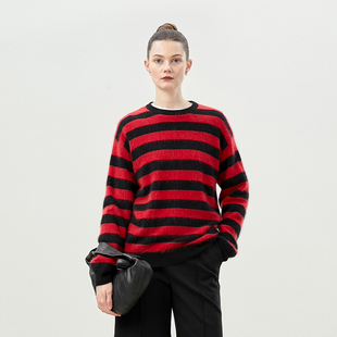 *WZT05374 茉莉雅集 缱绻时光 KVSS全羊绒拉绒条纹针织套衫毛衣