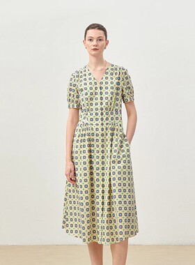 *WLQ06153 浮生若梦为欢几何意大利120支全棉连衣裙春