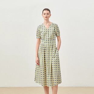 浮生若梦为欢几何意大利120支全棉连衣裙春 WLQ06153