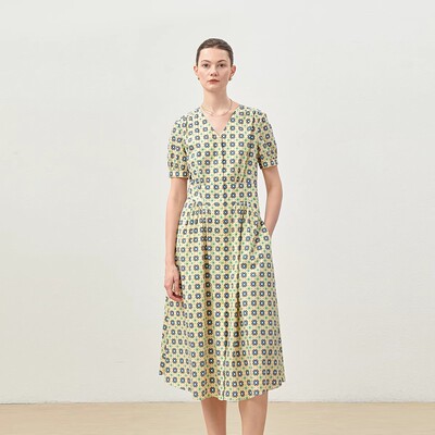 *WLQ06153 浮生若梦为欢几何意大利120支全棉连衣裙春